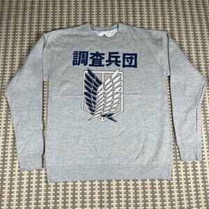 Attack On Titan Wings‎ Of Freedom Pullover Crewneck Gray Men’s Sz M New
